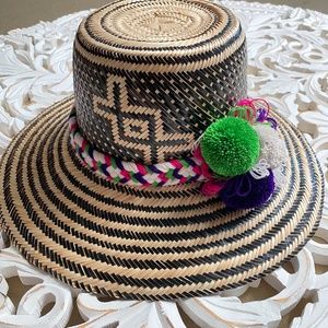 Handwoven Hat Band with Pom Poms